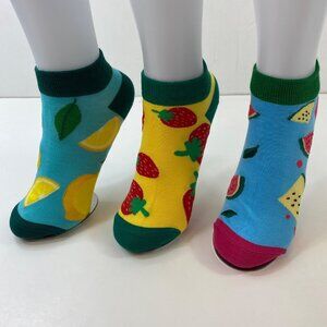 Womens Fruit-Themed Ankle Socks 3-Pack Lemon Strawberry Watermelon Yellow Blue